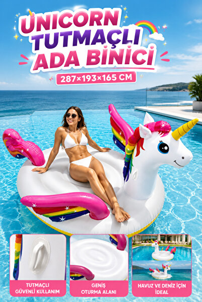 Genel Markalar Unicorn Tutmaçlı Şişme Ada Binici 287×193×165 cm – Tutma Kollu...