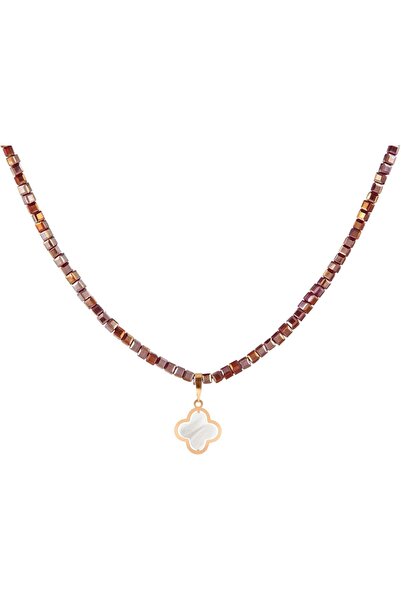 MINZA Rozhalia Women's Necklace, 18K Gold, Beaded Pendant Necklace, with Crys...