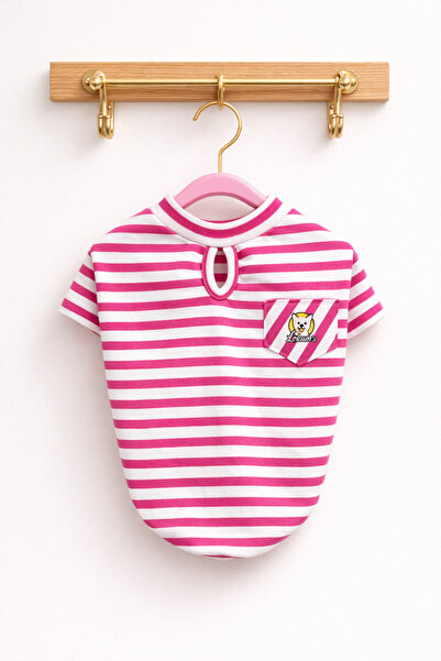 Lokums Pink Striped Short Sleeve Summer Dog T-Shirt Dog Apparel