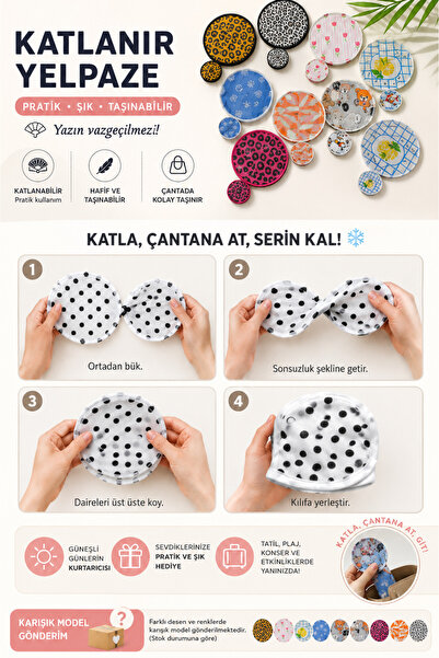 HEDİYEVİM Katlanabilir Yuvarlak Yelpaze Büyük Boy Desenli