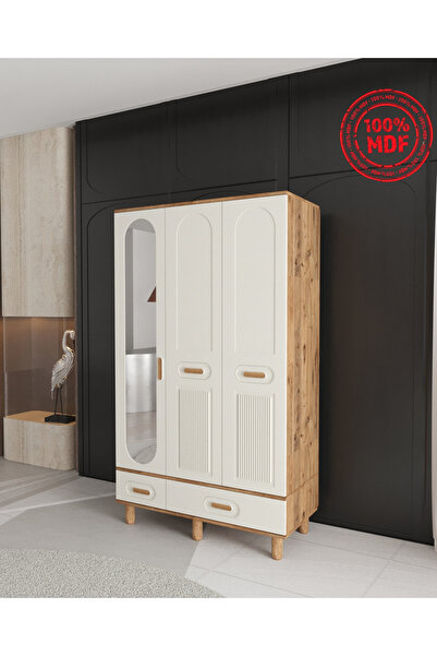 Teen & Bright PERA 3 KAPAKLI ÇEKMECELİ GARDIROP - TAMAMI MDF