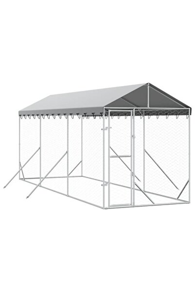 vidaxl Țarc exterior pentru câini cu acoperiș, Argintiu, 2 x 6 x 2.5 m, Oțel ...