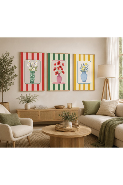 Lumcent Çerçeve Görünümlü 3 Lü çiçeklerin büyüsü Tablo Home Ev Salon Odası Ya...