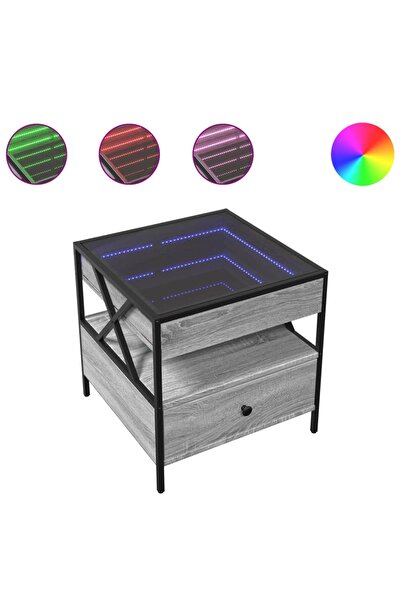 vidaxl Măsuță de cafea cu LED infinity, gri sonoma, 50x50x51 cm