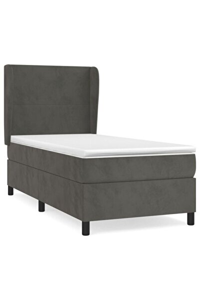 vidaxl Pat boxspring cu saltea, gri închis, 80 x 200 cm, catifea