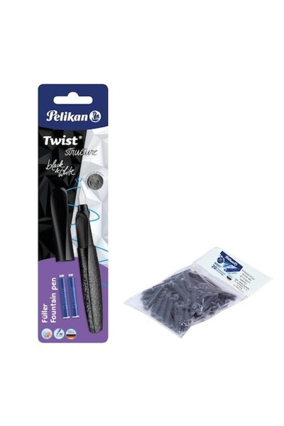 Pelikan Set Stilou Twist Structure, penita M negru, cu 20 de cartușe de cerneală