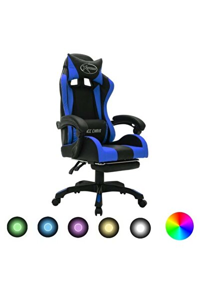 vidaxl Scaun de gaming cu LED RGB, albastru și negru, piele ecologică
