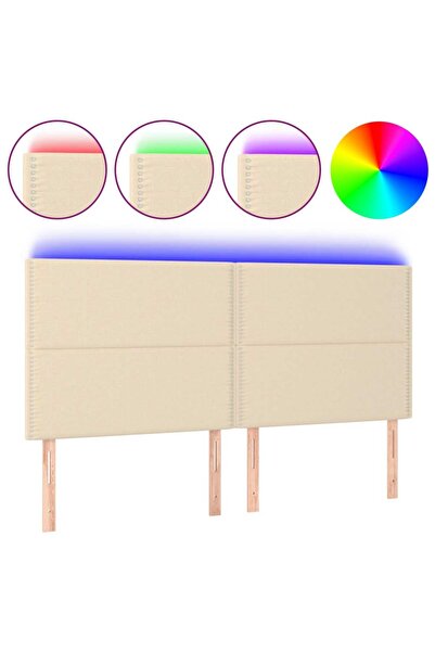 vidaxl Tăblie de pat cu LED, crem, 180x5x118/128 cm, textil