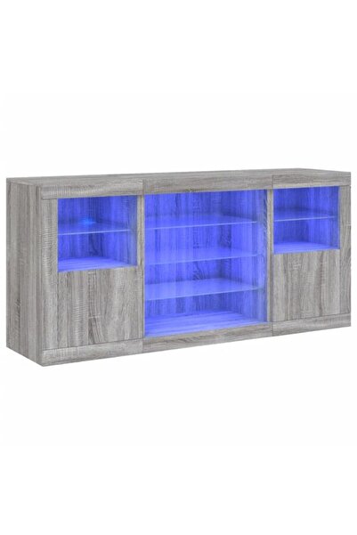 vidaxl Comodă cu lumini LED, gri Sonoma, 142,5 x 37 x 67 cm