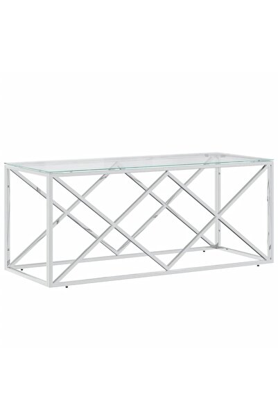 vidaxl Masă de cafea, 110x45x45 cm, oțel inoxidabil și sticlă
