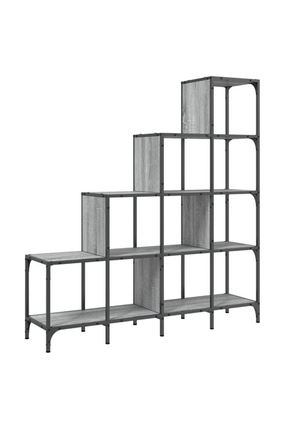 vidaxl Bibliotecă, gri sonoma, 122x30x132 cm, lemn prelucrat/metal