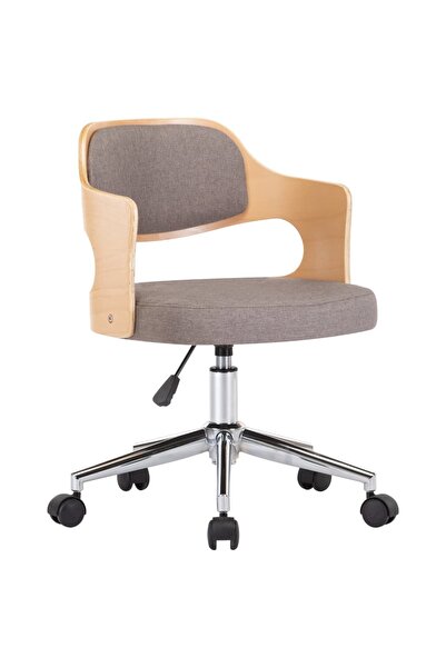 vidaxl Scaun de birou pivotant, gri taupe, lemn curbat și textil