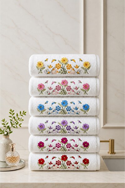 Bikaya Home Şehzade 3D Embroidered Velvet Hand Towel Set |   6 Pieces |   50X...