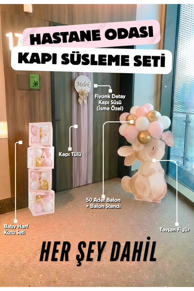 cansınevent Her Şey Dahil Hastane Odası Kapı Süsleme Seti - Balon Standı, Tül...