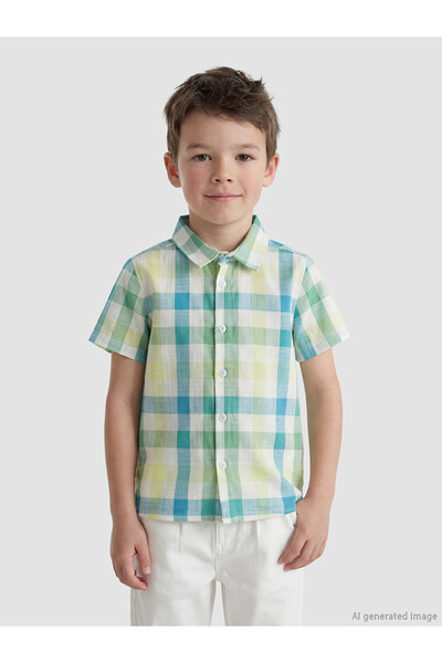 LC Waikiki Nevavm Plaid Patterned Boy's Shirt with Difference