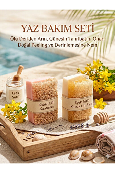 ASKA Yaz Bakım Seti: Doğal Kabak Lifli Eşek Sütlü Ballı ve Kantaron Sabunu - ...