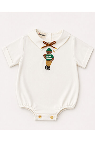 il mio bambino Handmade 100% Cotton Polo Bear Embroidered Party Baby Shirt