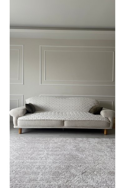 Hisar Home Bohemian Tasseled Striped Pompom Sofa Cover 190X220 cm Decorative Sofa Bed Throw Non-Slip Multi-Purpose
