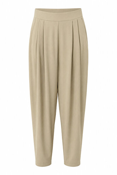 Purple by Banu Light Khaki Double Pleat Detail Shalwar Trousers