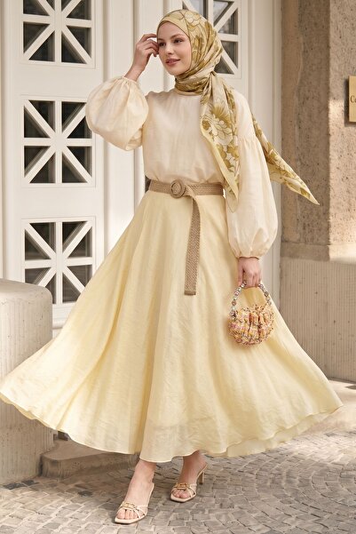 InStyle Yellow Tulle Skirt with Straw Belt