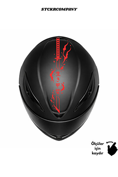 STCKRCO Katana Kask Stickerı - Motor Kaskı Üst Stickerı - Japon Sticker - Kas...