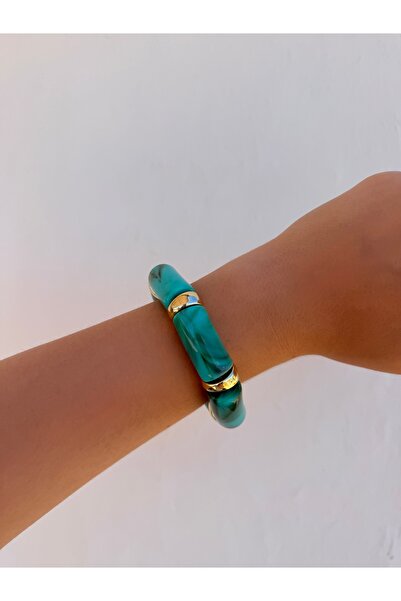 LUMİCOTAKI Turquoise Brown Natural Stone Look Gold Detailed Elastic Flexible ...