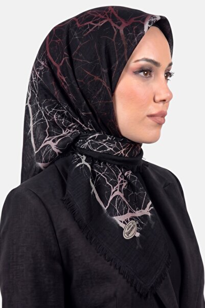 hadiora Women's Black Powder Tree Branch Patterned Flared Scarf