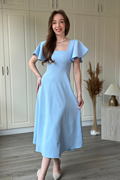 Dilay Gökoğlu Butik Elegant Midi Flared Dress with Ruffle Detail on the Sleeve