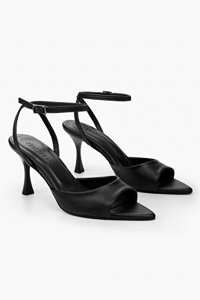 Shoeberry Women's Arel Black Leather Heeled Shoes