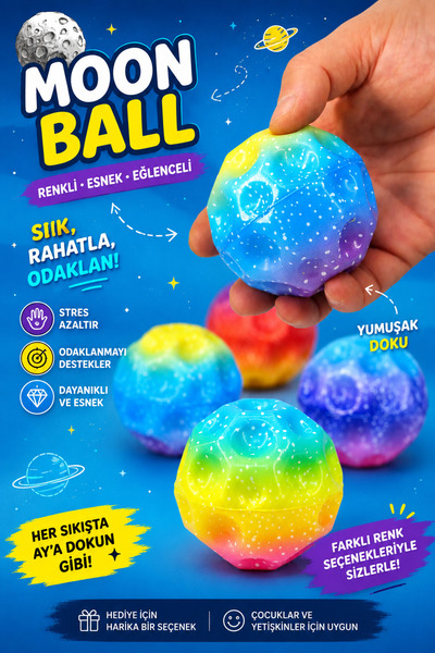 PRIMENEST Zıplayan Top Moon Ball Gökkuşağı Renkli Stres Topu – Yumuşak Dokulu...