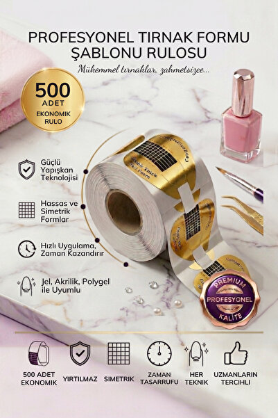 PYCOS COSMETICS Protez- Jel Tırnak Uzatma Kağıt Şablon GOLD Top 500 Adet