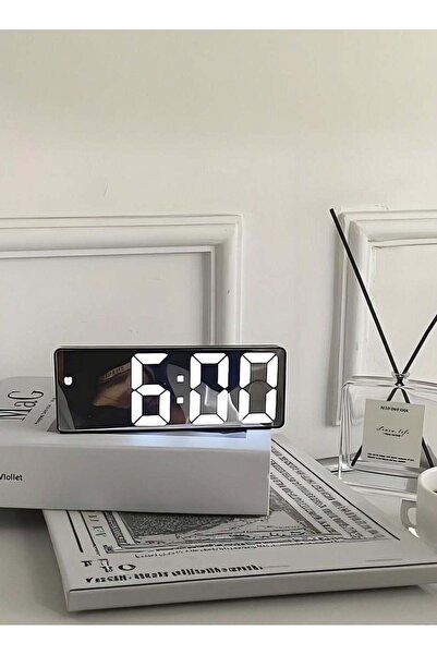 NİCEART Modern Led Digital Alarm Clock With Mirror Finish Adjustable Brightne...