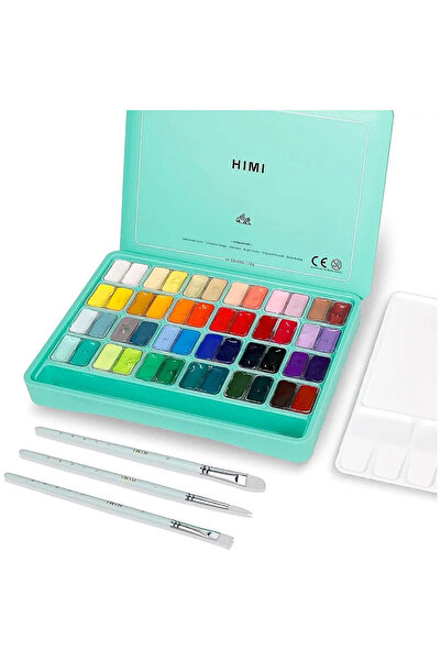 HIMI HIMI Twin Cup Gouache Set Guaj Boya Seti 48 Renk x 12 gr. + 3 Fırça (Gre...