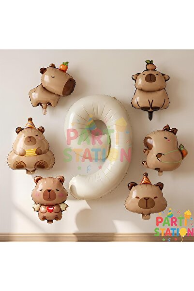 Parti Station Mini Capybara Balloon Themed 9Th Birthday Balloon Set 7 Pieces