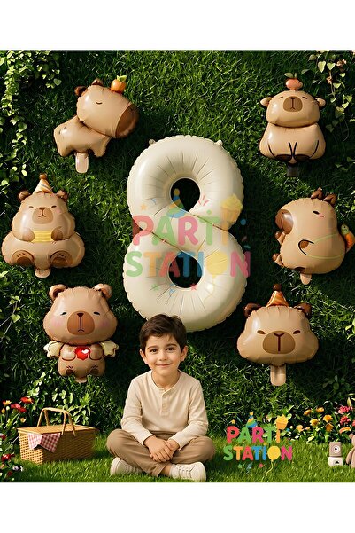 Parti Station Mini Capybara Balloon Themed 8Th Birthday Balloon Set 7 Pieces