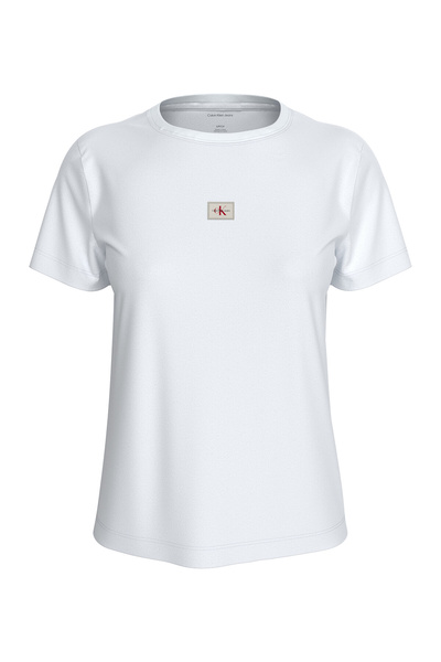 Calvin Klein Ss Woven Label Class Kadın Bisiklet Yaka T-Shirt Beyaz