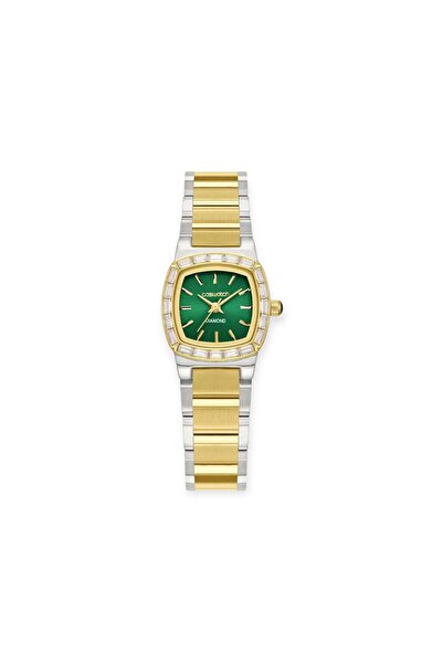 CASWATCH Diamond Women's Two-Tone Watch with Green Dial and Crystal Bezel