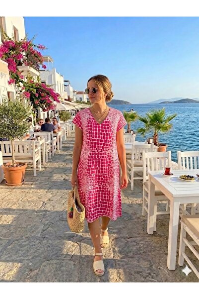 AYASOFYA OTANTIK Women's Ethnic Patterned Short Sleeve Midi Dress