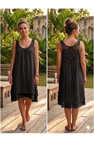 AYASOFYA OTANTIK Women's Italian Dantrl Detailed Strap Midi Dress