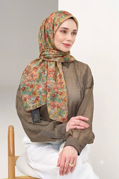 ZER Eșarfă din bumbac organic și viscoză, design special, cu flori crocante, ...