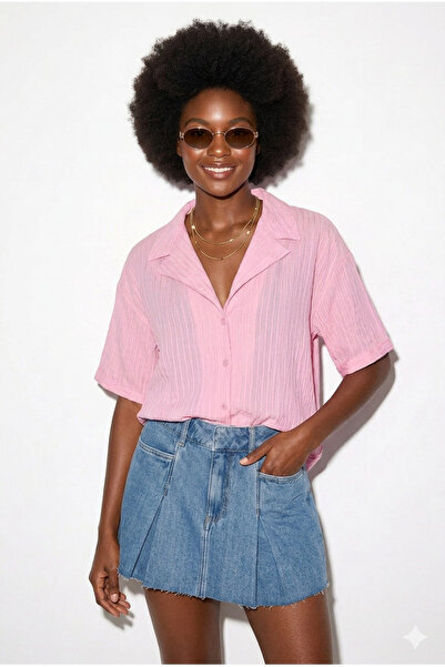 Bold Icon Self-Stripe Textured Oversize Open Collar Shirt