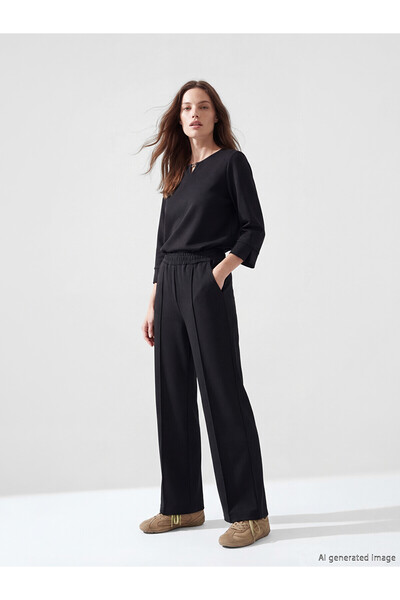 LC Waikiki Nevavm Women's Wide Leg Pants with Elastic Waist and Difference in...