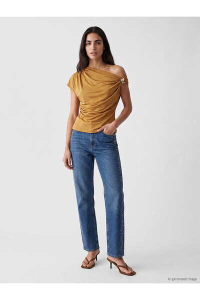 LC Waikiki Nevavm Straight Fit Stoned Women's Jean Pants with Difference in C...