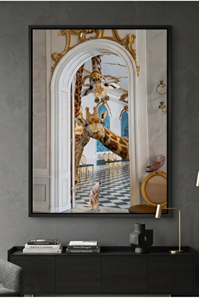 Jasmine Art Royal Giraffes Abstract Wall Art | Framed Canvas Print | Luxury M...