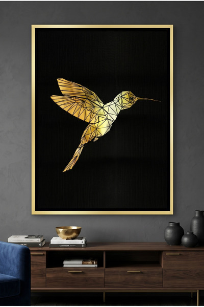 Jasmine Art Golden Hummingbird Abstract Wall Art | Framed Canvas Print with G...