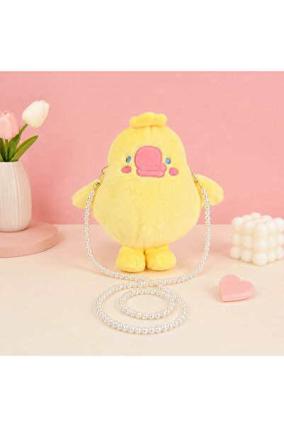 Midi Portable Bag in the Shape of a Chick with a Pearl Chain