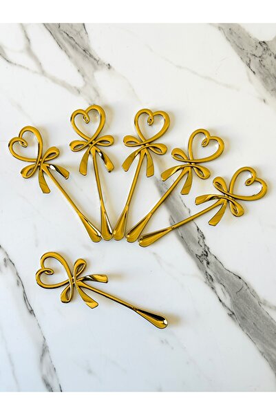 Melinda home Lüks Gold Fiyonk ve Kalp Detaylı 6'lı Mini Sunum & Kahve Kaşığı ...