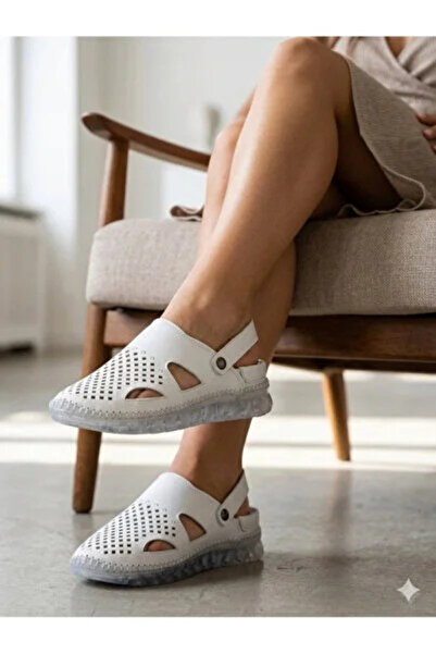 altın moda shoes Hakiki Deri Delikli Kadın Sandalet Günlük Rahat Hafif Ortope...