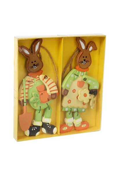 Goliat Set de pandantive decorative - Iepuri din lemn cu picioare mobile, 2 b...