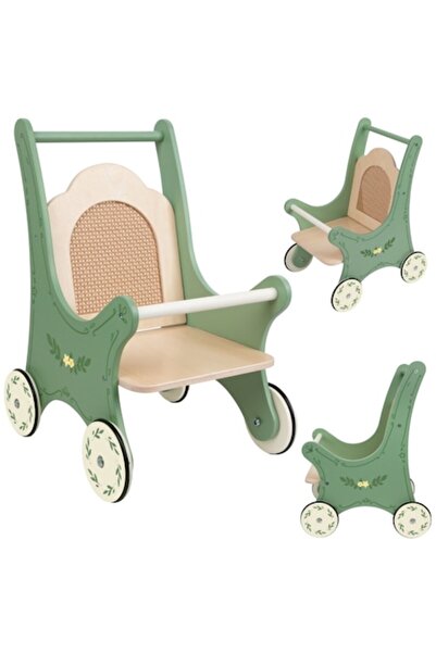 Classic World Cărucior pentru păpuși, Vintage, verde, cu decorațiuni florale,...